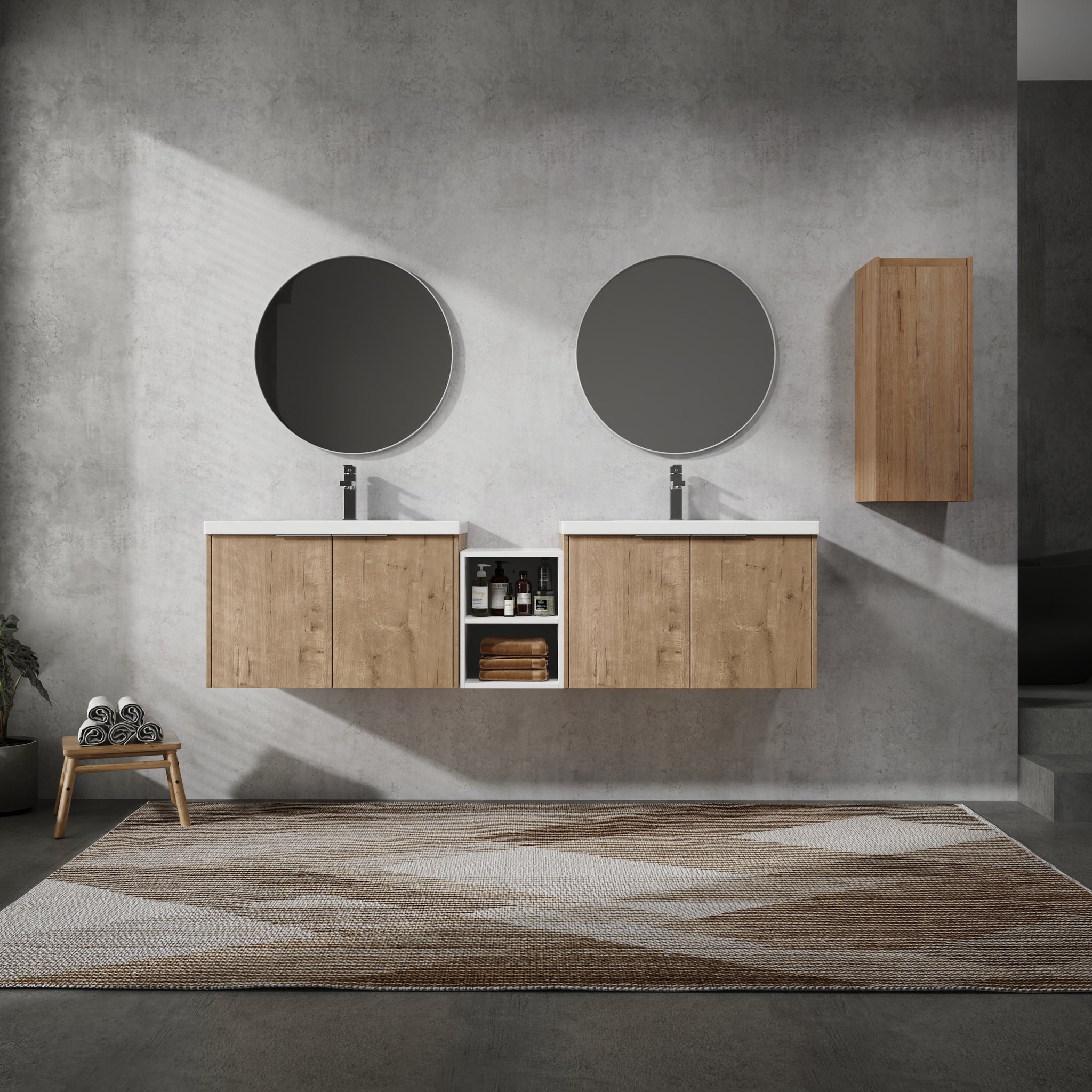 72" Wall Mounted Bathroom Vanity With Sink And Side Cabinet, Soft Close Doors,00112Imo 00630Imox2 00612Gwh Combination Cabinet Kd Packing Imitative Oak Bathroom Modern Plywood Plywood