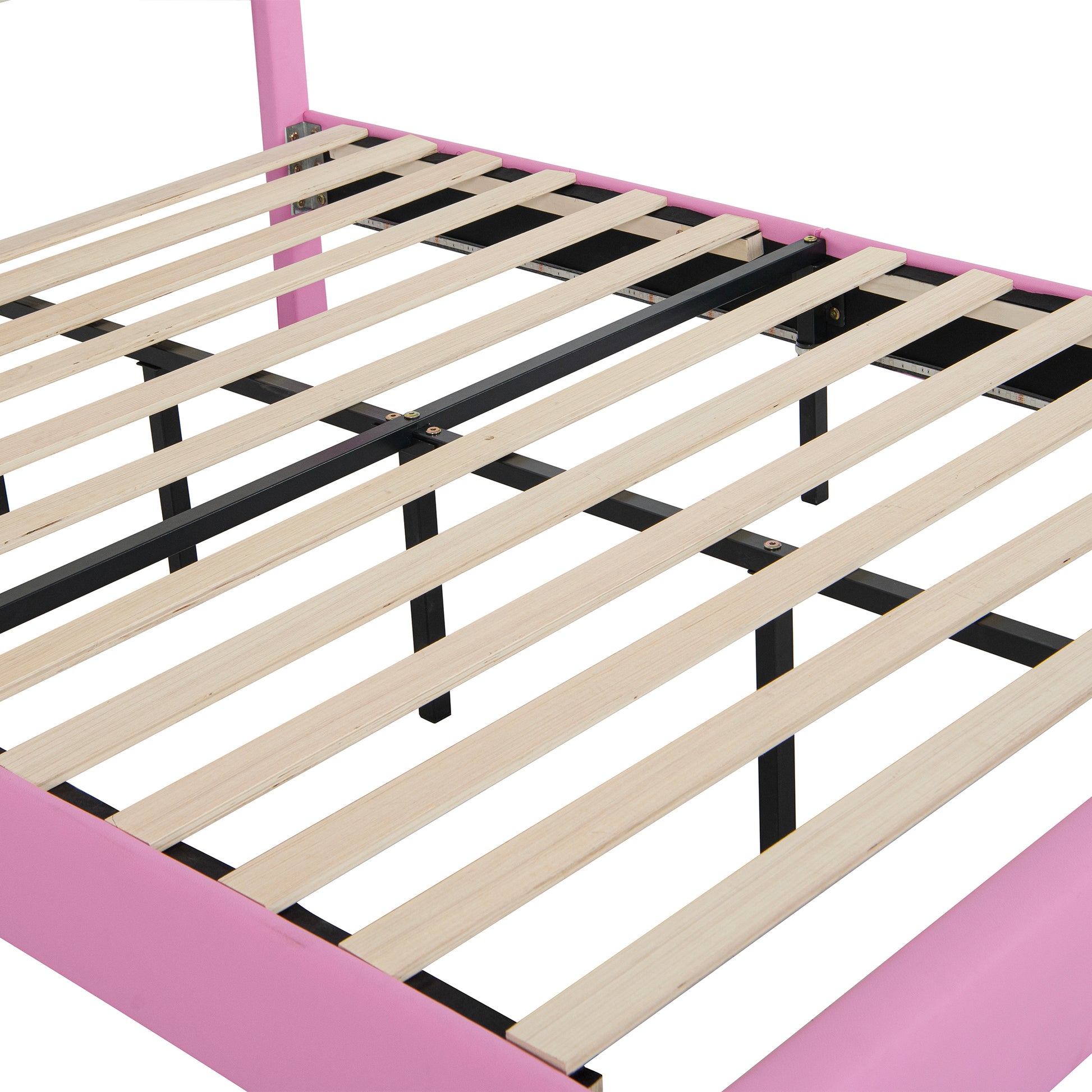 Full Size Upholstered Bed Frame With Led Lights, Modern Upholstered Princess Bed With Crown Headboard, Pink White Box Spring Not Required Full Pink White Wood Bedroom Modern Bed Frame Pu