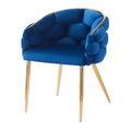 Luxury Handmade Accent Chair With Gold Legs, Modern Velvet Armchair For Living Room And Bedroom Blue Foam Velvet
