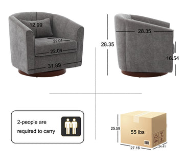 Swivel Accent Chair For Living Room, Sofa Chairs With Wood Base Side, Comfy Swivel Accent Chair With Wide Upholstered, For Living Room Grey Foam Chenille