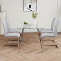 Modern Simple Rectangular Glass Dining Table, Solid Tempered Glass Tabletop, Electroplated Table Legs, Gray Pu Dining Chair Set, Suitable For Restaurant Kitchen Use Set Of 5 Upholstered Chair Glass Gray Pu Seats 4 Metal Rectangular Dining Table With
