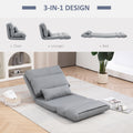 Homcom Folding Floor Chair, Convertible Lazy Sofa Bed, Floor Couch With 6 Position Adjustable Backrest And Pillow For Reading, Gaming, Meditating, Gray Gray Polyester