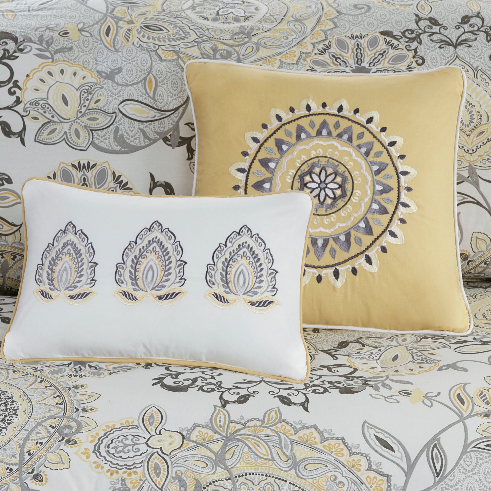 8 Piece Cotton Floral Printed Reversible Comforter Set Yellow King King Yellow Cotton