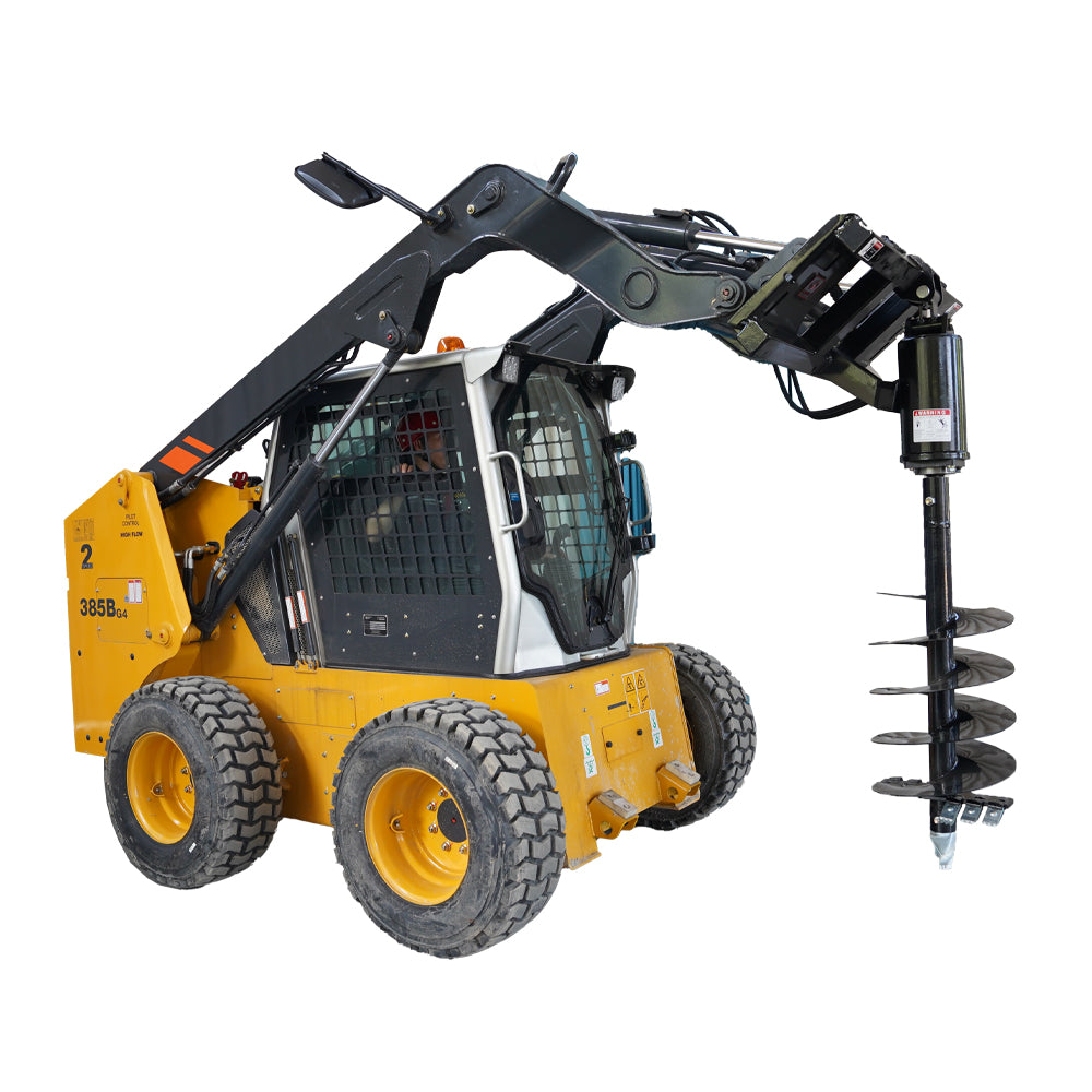 Skid Steer Attachments Post Hole Auger Drive Attachment, 12" And 18" Diameter Auger, 46" Drilling Depth, Standard Flow Black Steel