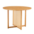 Chinese Countryside Retro Solid Wood Round Table, Simple Modern Imitation Rattan Table, Wooden Table, Desk. Suitable For Dining Room, Living Room, Office Wood Rubber Wood