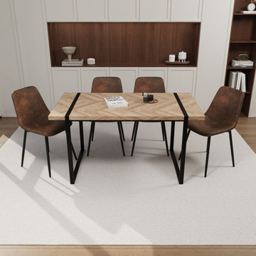 Mdf Light Wood Dining Table And Modern Dining Chair 4 Piece Set, Medieval Wooden Kitchen Dining Table Set, Rectangular Metal Base, Dining Table And Suede Chair Wood Mdf