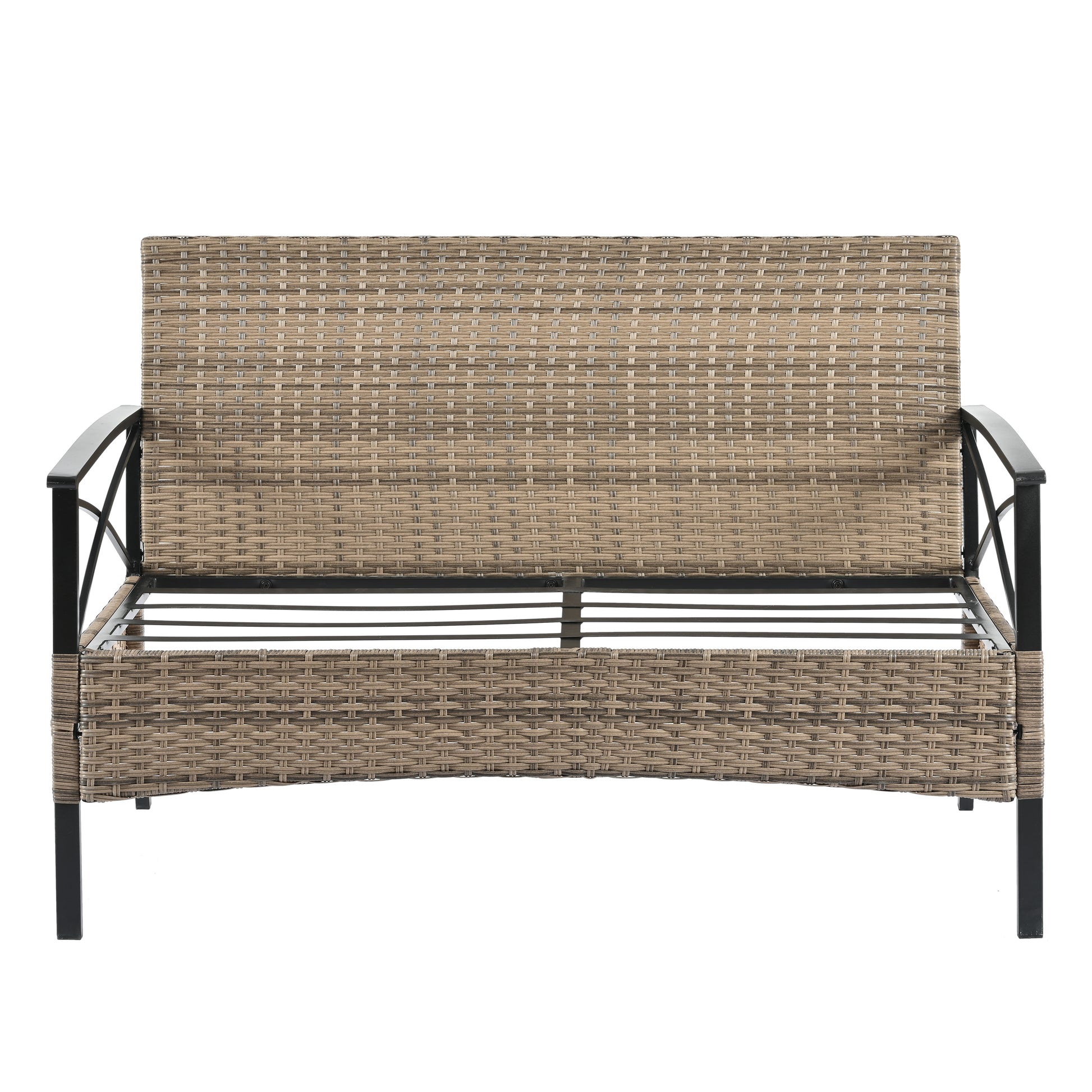 Patio Furniture, Outdoor Furniture, Seasonal Pe Wicker Furniture, Four Set Wicker Furniture With Black Metal Table Yes Brown Seats 4 Pe Rattan Iron Waterproof Fabric