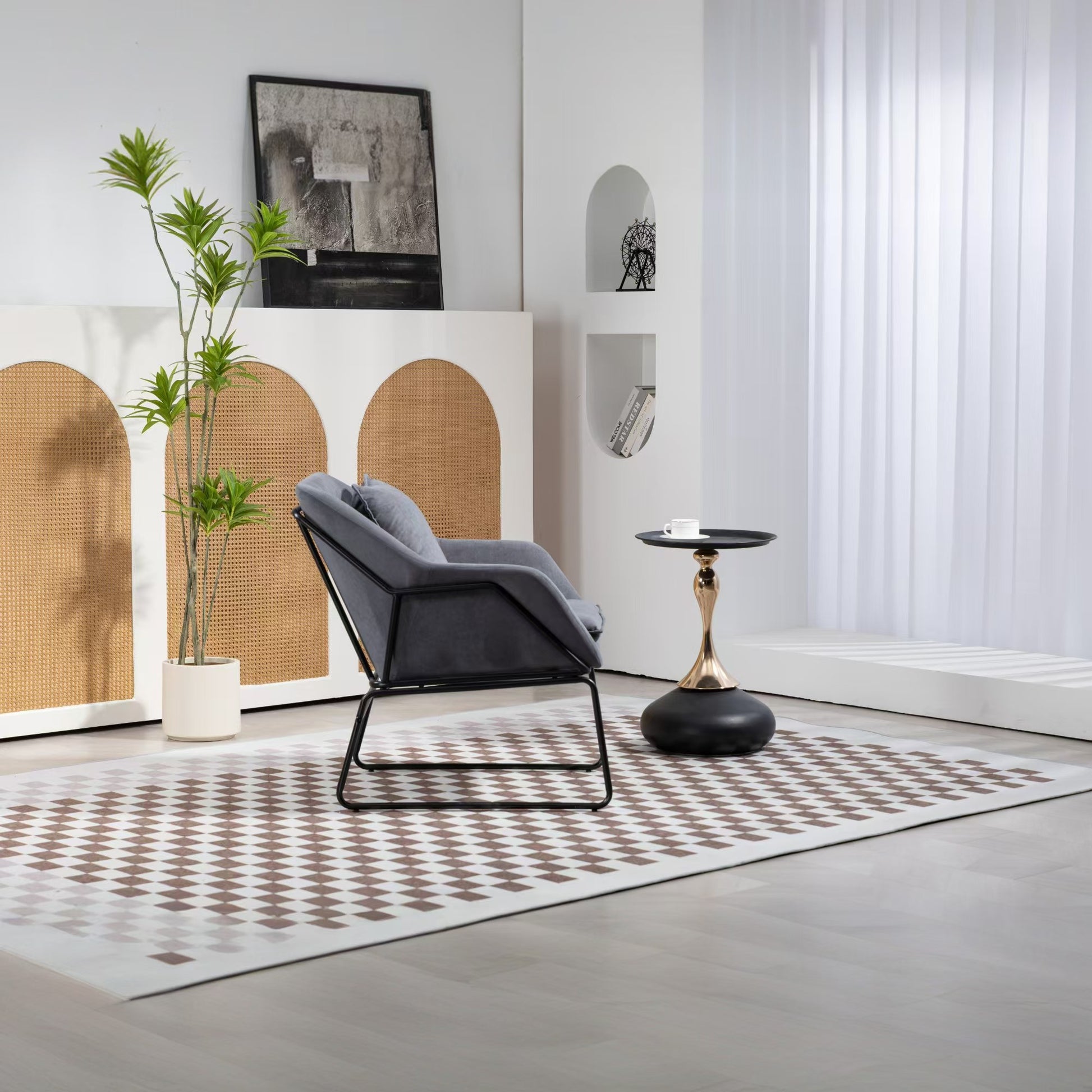 Modern Velvet Desk Chair ,Metal Legs Upholstered Accent Arm Chair For Living Room Bedroom Small Spaces Home Office,Grey Grey Dining Room Foam Velvet