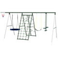 Outsunny 528 Lbs Swing Set For Backyard, 5 In 1 Heavy Duty A Frame Stand Outdoor Playset For Kids, With Saucer Swing, Slide, Swing Seats, Glider, Basketball Hoop, Climbing Steps And Net Green Steel