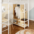 Twin Size Metal Loft Bed With Built In Wardrobe, Desk And Shelves, White Box Spring Not Required Twin White Metal Mdf Metal