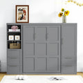 Queen Size Murphy Bed Wall Bed With Closet ,Drawers And Shelves,Gray Queen Gray Mdf Lvl