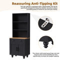 Farmhouse Storage Cabinet With 4 Solid Wood Gourd Shaped Legs, Modern Kitchen Pantry Cabinet With Adjustable Shelves, 5 Tier Bookshelf With Drawer For Living Room, Black Black Dark Walnut Primary