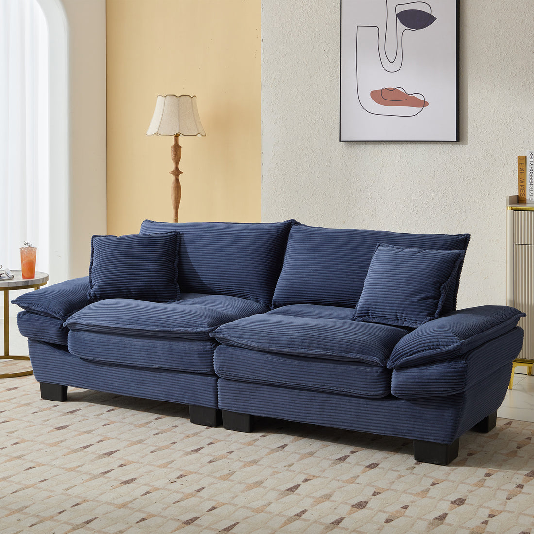 Corduroy Sofa Sleeper Couch Loveseat Sofa With Pillows Comfy Upholstered Deep Seat Sofa For Bedroom,Living Room,Apartment,Office,Dorm Blue Corduroy Blue Foam Upholstered 2 Seat
