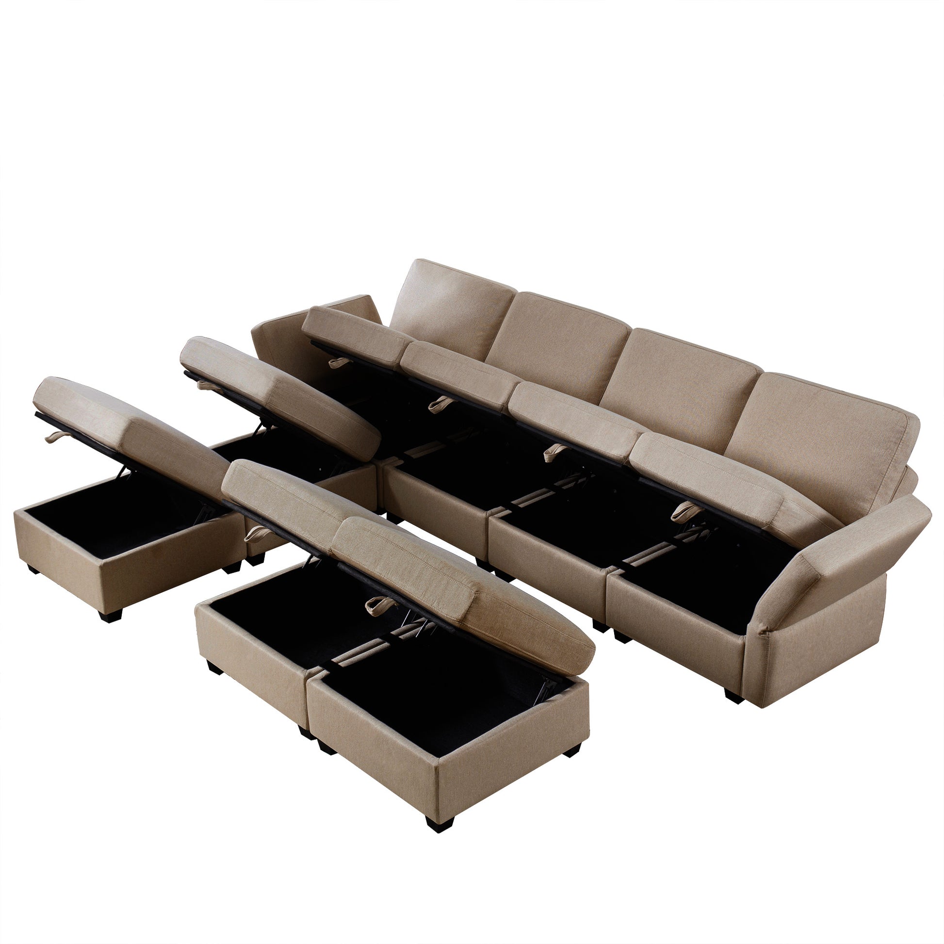 Adjustable Arms And Backs Sectional Sofa, Modern Sectional Couch U Shaped Sofa Couch With Storage Ottoman, Sofa With Convertible Chaise Brown Brown Polyester 4 Seat