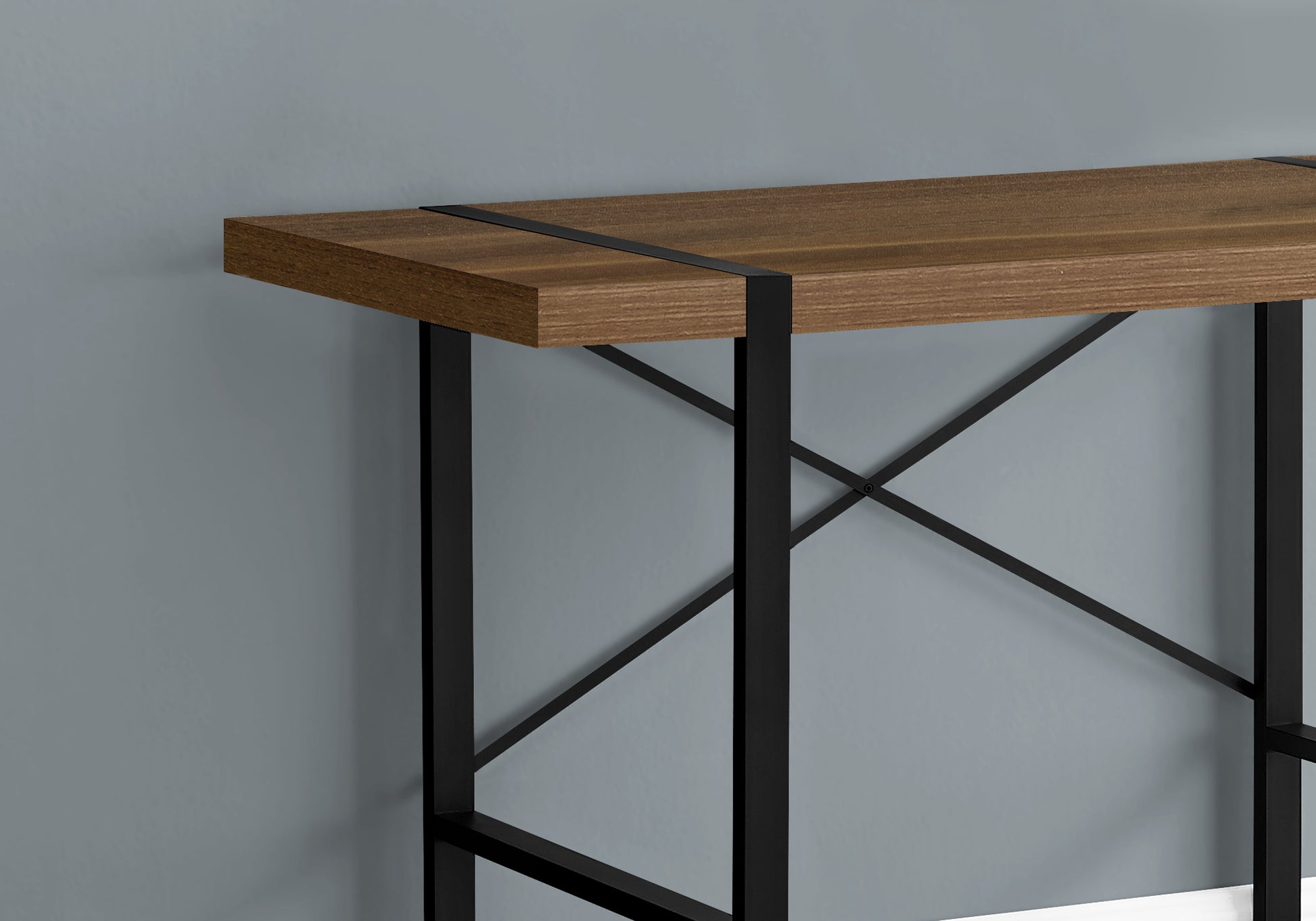 Computer Desk, Home Office, Laptop, 48"L, Work, Walnut Laminate, Black Metal, Contemporary, Modern Walnut Particle Board