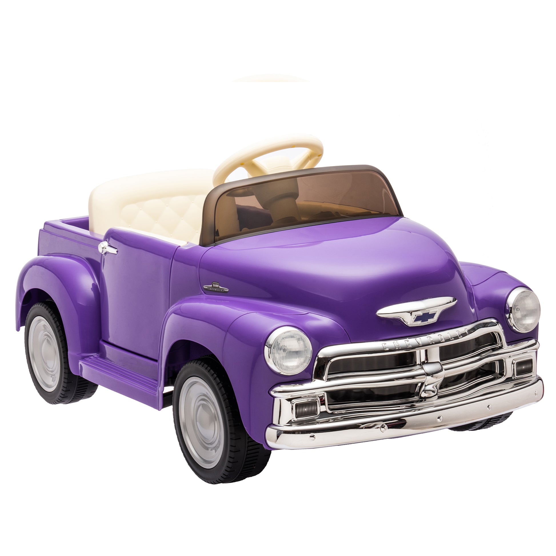 12V Kids Ride On Truck Car W Parents Control, Licensed Chevrolet 3100 Pickup,Electric Car For Kid,Vintage Modeling,3 Speeds,Led Lights,Bluetooth,Usb,High Power Up To 3.11 Mph,Age 3 Purple Polypropylene