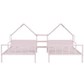 Metal Double Twin Size Platform Bed With House Shaped Headboard And A Built In Nightstand, Pink Box Spring Not Required Twin Pink Metal Metal