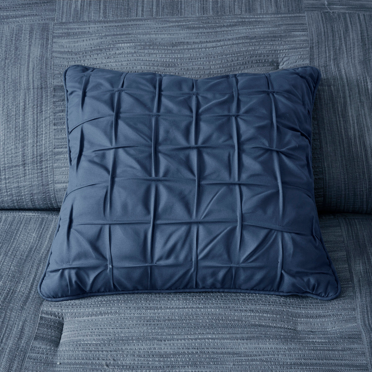 7 Piece Printed Seersucker Comforter Set Navy Cal King California King Navy Microfiber