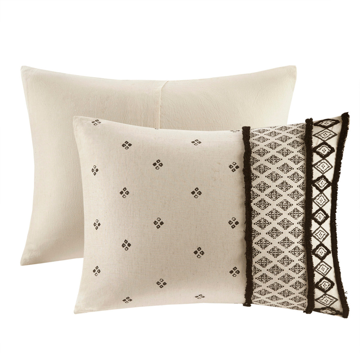 3 Piece Cotton And Flax Linen Blend Comforter Set Natural Full Queen Queen White Black Cotton