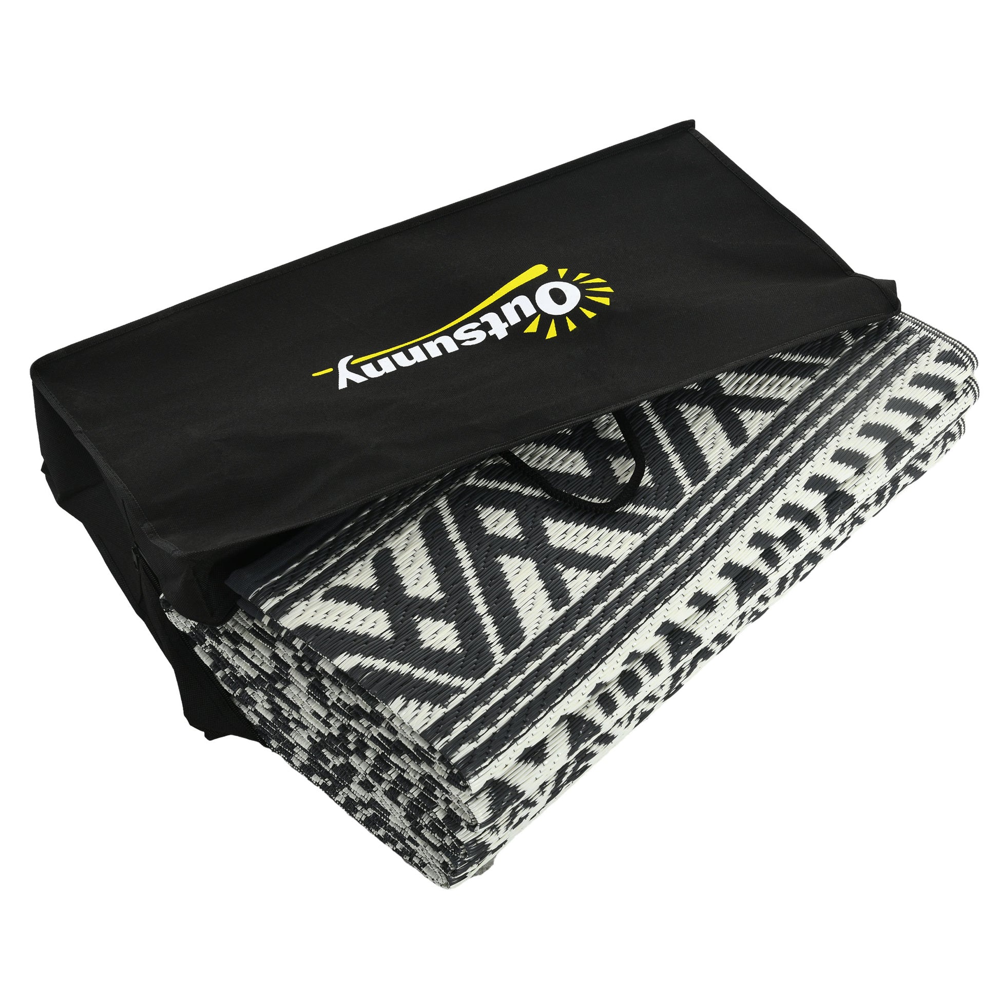 Outsunny Reversible Outdoor Rug, 8' X 10' Waterproof Plastic Straw Floor Mat, Portable Rv Camping Carpet With Carry Bag, Large Floor Mat For Backyard, Deck, Picnic, Beach, Gray & Cream White Boho Multicolor Polypropylene