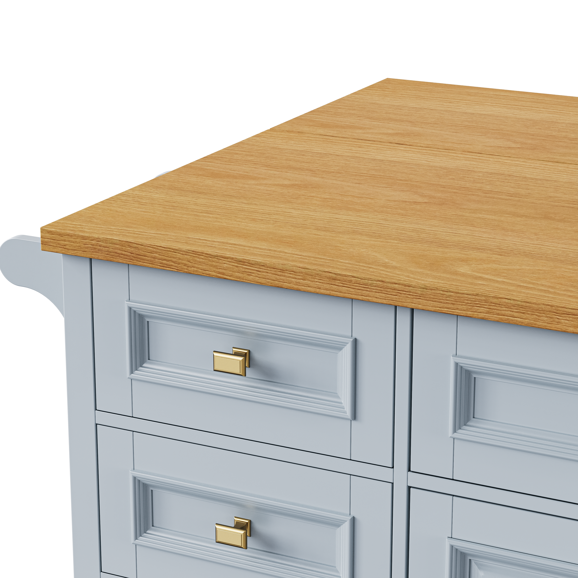K&K 52'' Kitchen Island With Drop Leaf, Embossed Texture Kitchen Island On Wheels With Spice Rack, Towel Rack, 2 Doors And 5 Drawers, Kitchen Storage Cart With Adjustable Shelf For Kitchen, Blue