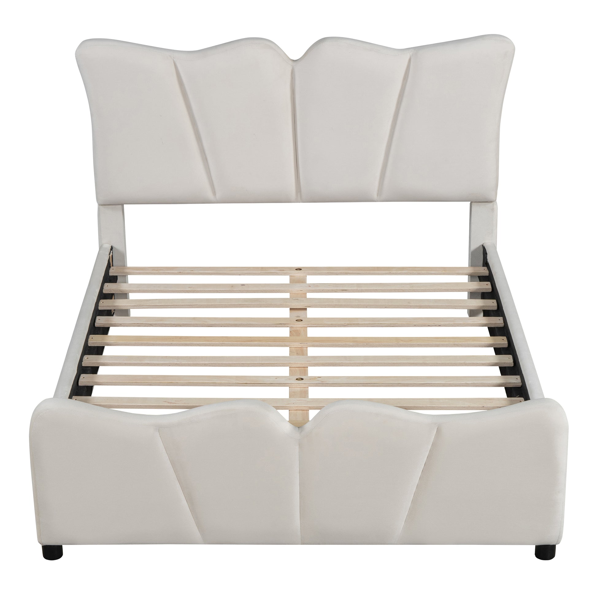 Full Size Upholstered Platform Bed Velvet Upholstered Bed, Beige Full Beige Velvet