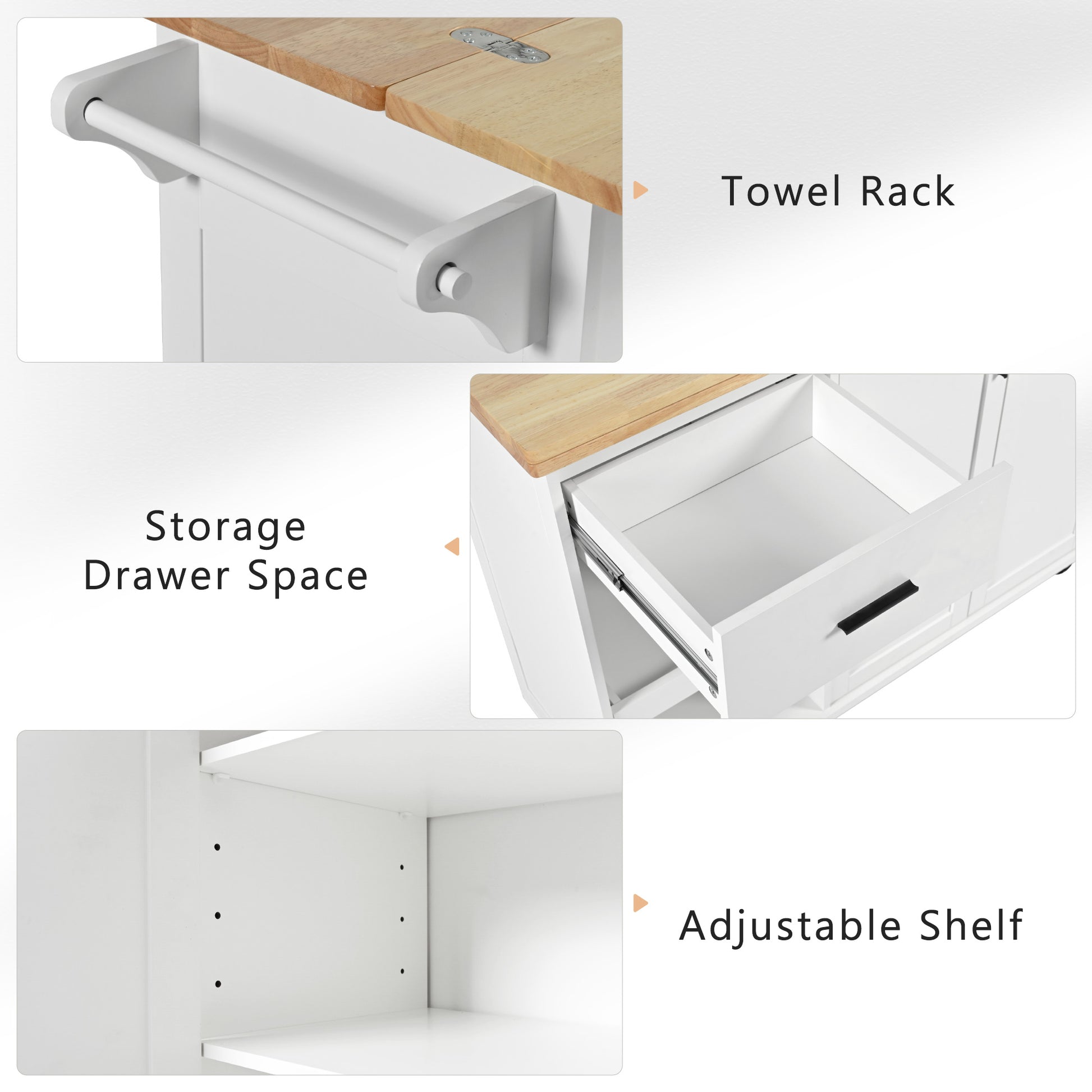 K&K Kitchen Island With Foldable Counter Top, Kitchen Storage Cart With Slide Out Shelf, Towel Rack And Drawer, Rolling Kitchen Cart On Wheels, For Kitchen, Living Room, Dining Room, White White Brown Kitchen Classic,Farmhouse,Luxury,Modern Rectangular