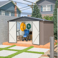 10' X 10' Metal Storage Shed For Ourdoor, Steel Yard Shed With Design Of Lockable Doors, Utility And Tool Storage For Garden, Backyard, Patio, Outside Use Brown Metal