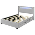 Queen Size Upholstered Platform Bed With Led Frame, With Twin Xl Size Trundle And 2 Drawers, Teddy Fleece, Gray Gray Fleece