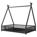 Metal Full Size House Platform Bed With Triangle Structure And Guardrail, Black Box Spring Not Required Full Black Metal Metal