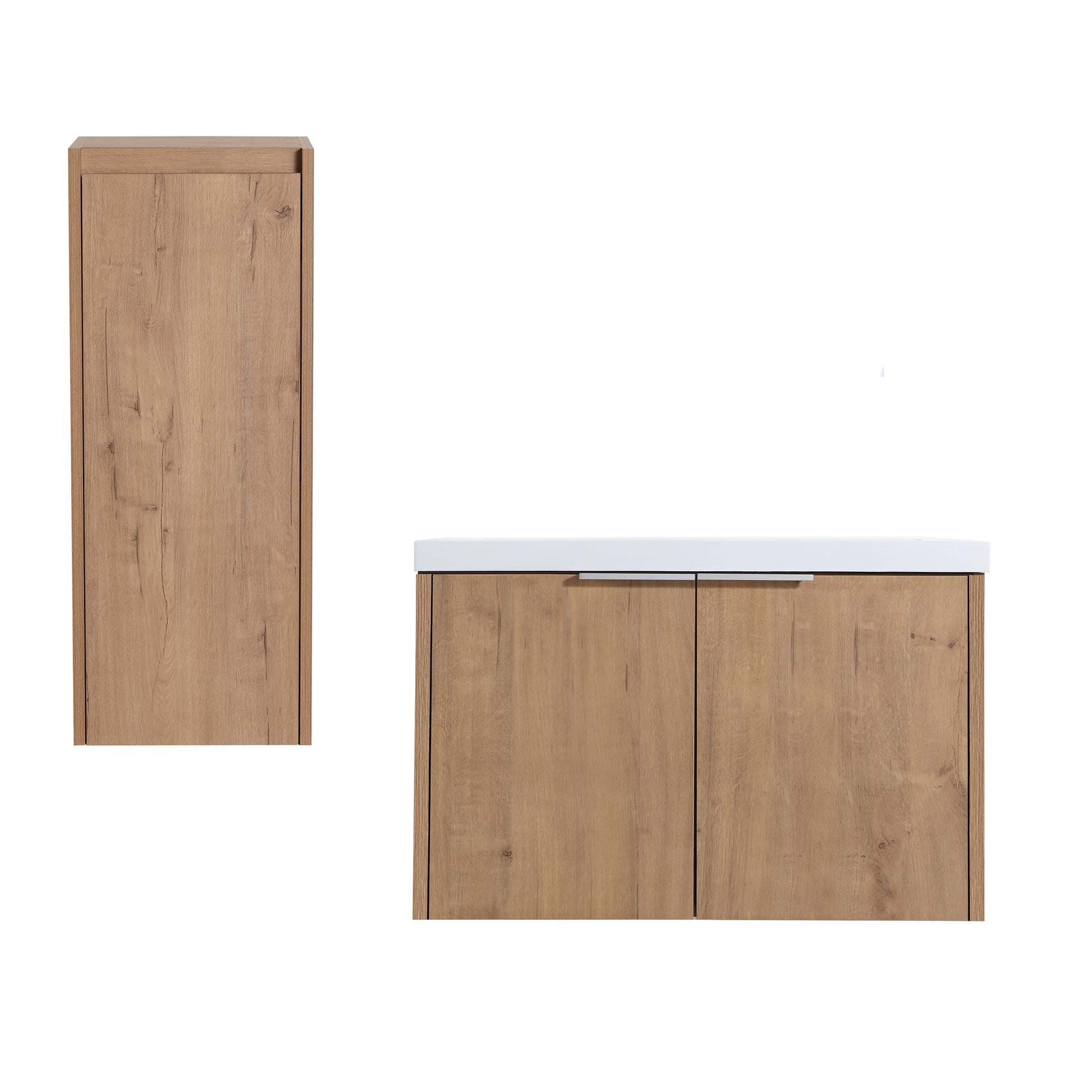 30" Wall Mounted Bathroom Vanity With Sink And Side Cabinet, Soft Close Doors,00112Imo 00630Imo Combination Cabinet Kd Packing Imitative Oak Bathroom Modern Plywood Plywood