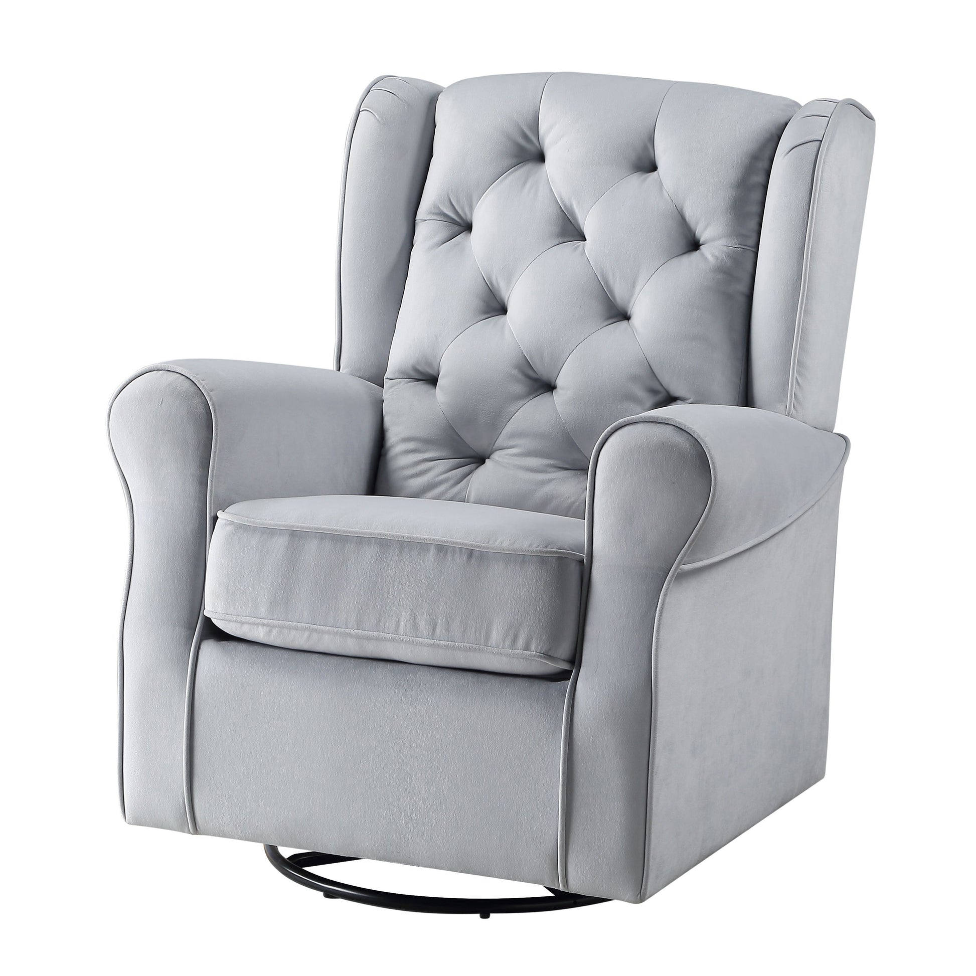 Grey Swivel Chair With Glider Grey Gray Primary Living Space Transitional Pine Wood Fabric