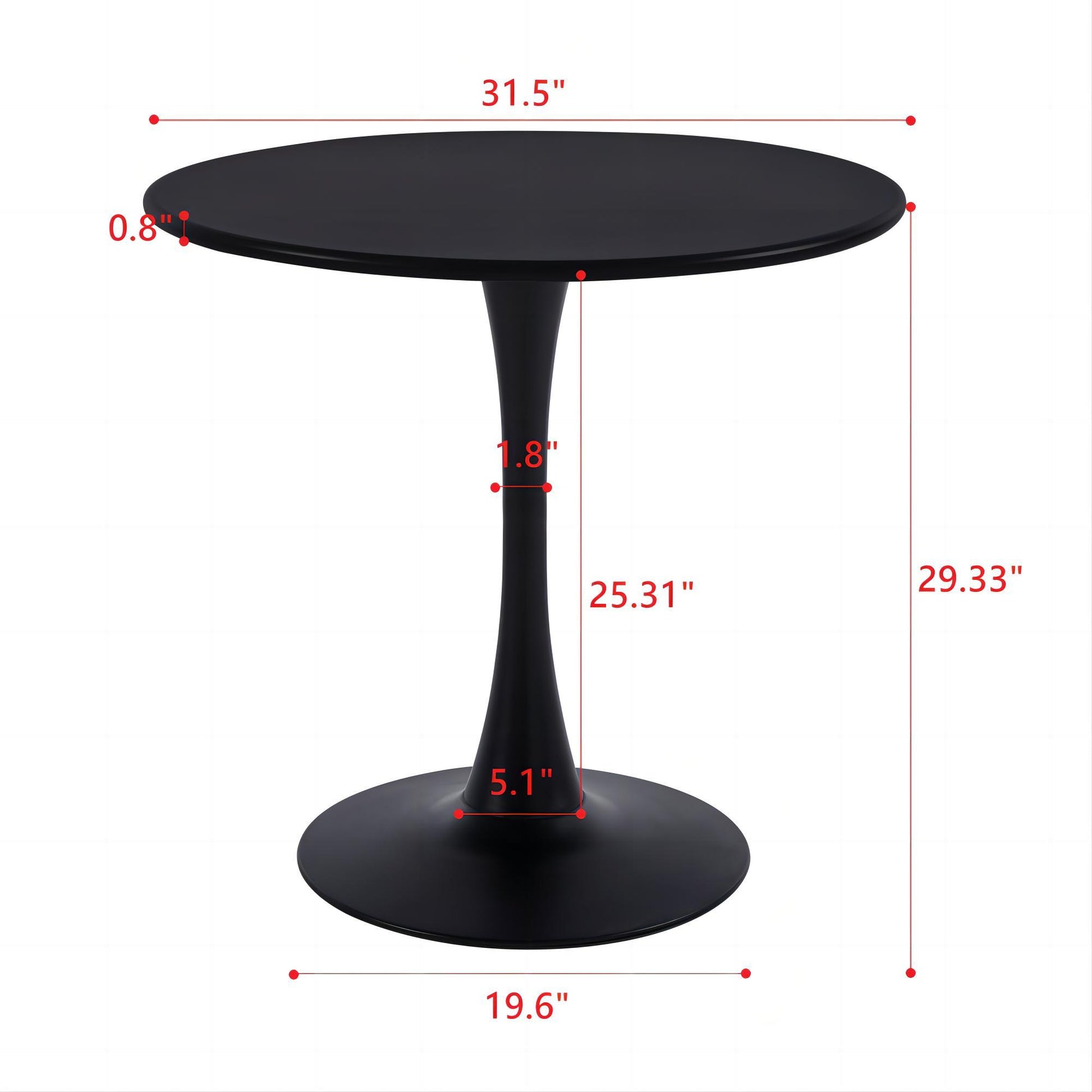 Modern Black Round Dining Table, 31.5'' Diameter Solid Metal Base Coffee Table Black Metal