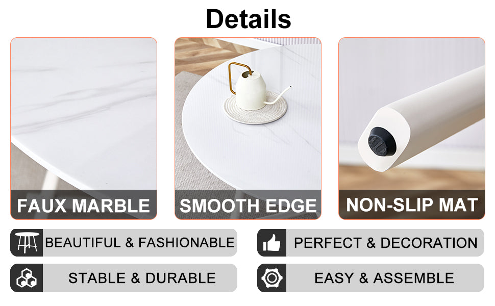 A Modern Minimalist Circular Dining Table With A 42 Inch Diameter White Patterned Tabletop And White Metal Legs. Suitable For Restaurants, Living Rooms, And Conference Rooms. White Mdf Metal