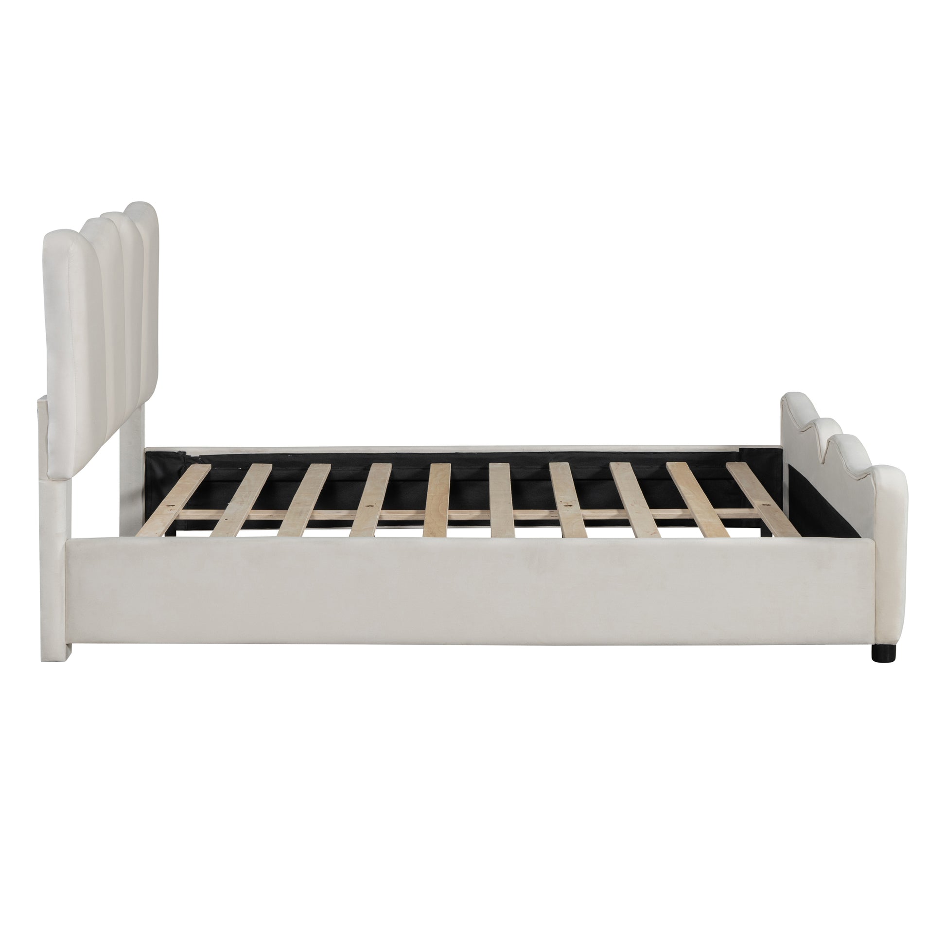 Full Size Upholstered Platform Bed Velvet Upholstered Bed, Beige Full Beige Velvet