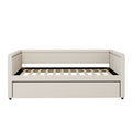 Modern Style Twin Size Upholstered Daybed With Trundle For Guest Room, Small Bedroom, Study Room, Beige Box Spring Not Required Twin Beige Wood Bedroom Traditional Daybeds Linen Upholstered