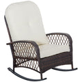 Outsunny Outdoor Wicker Rocking Chair With Wide Seat, Thick, Soft Cushion, Rattan Rocker W Steel Frame, High Weight Capacity For Patio, Garden, Backyard, Cream White Cream White Polyester