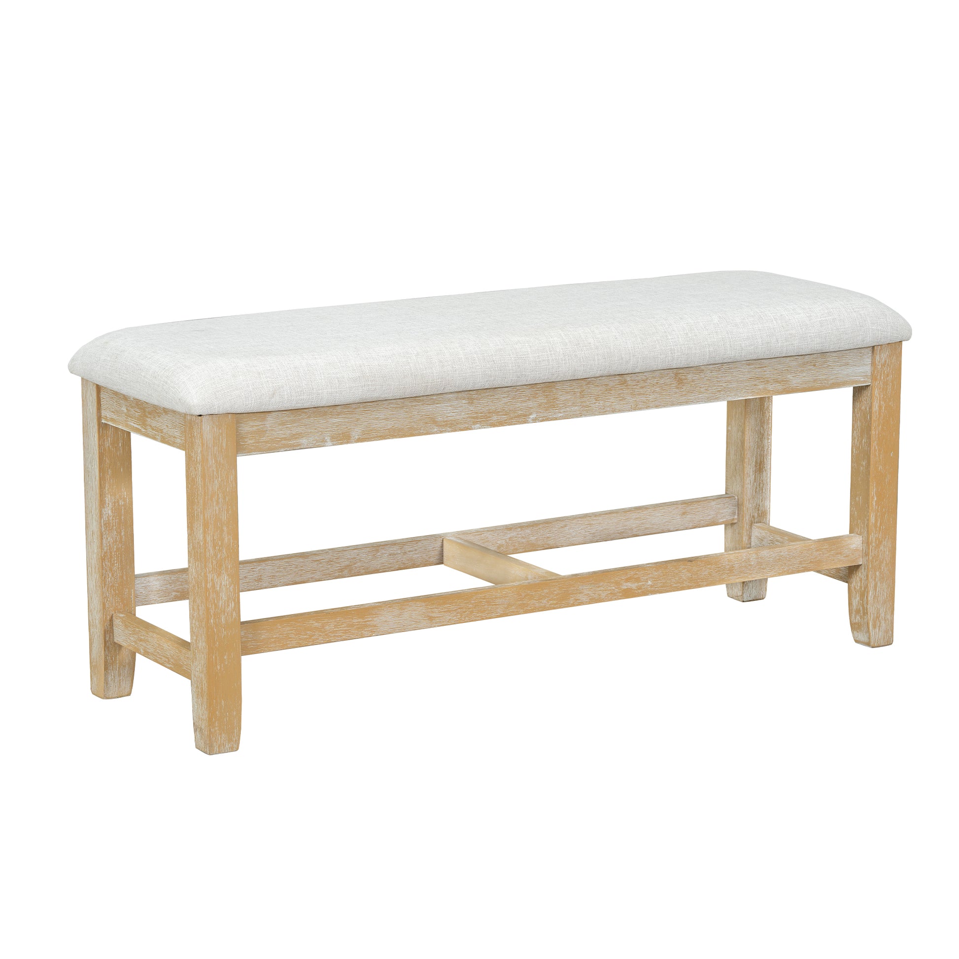 Farmhouse 6 Piece 60Inch Extendable Pedestal Dining Table Set With 18Inch Removable Leaf, 44Inch Bench And 4 Ladder Back Dining Chairs, Natural Wood Dining Room Solid Wood Rubberwood Oval Dining Table With Bench Wood Wood Natural Ladder Back Seats 6 60