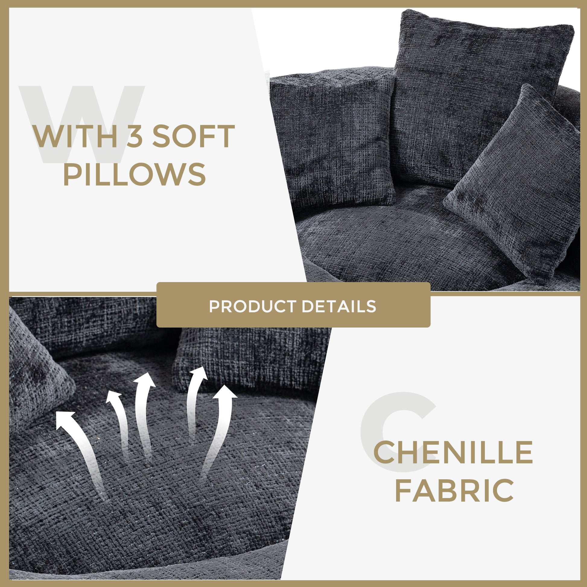 Coolmore Lazy Sofa Durable Comfort Lounger High Back Bean Bag Chair Couch With Three Pillows For Adults And Kids, Indoor & Outdoor, Single Gaming Sofa Chair For Bedroom,Office Black Chenille Black Foam Chenille 1 Seat