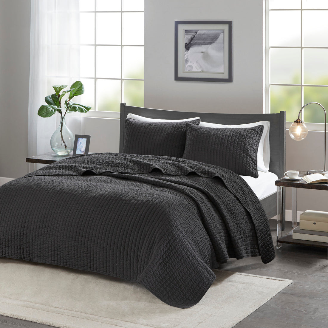 2 Piece Quilt Set Black Twin Twin Xl Twin Black Microfiber