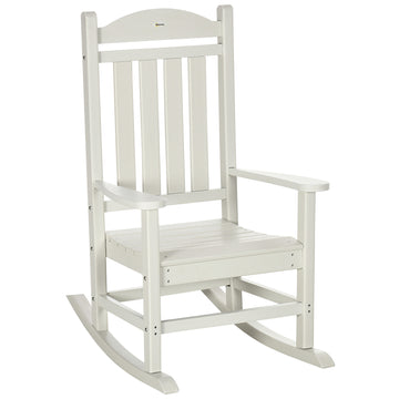 Outsunny Outdoor Rocking Chair, All Weather Resistant Hdpe Rocking Patio Chairs With Rustic High Back, Armrests, Oversized Seat And Slatted Backrest, 350Lbs Weight Capacity, White White Plastic