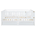 Full Size Wood Daybed With Fence Guardrails And 2 Drawers, Split Into Independent Floor Bed & Daybed, White Old Sku :Lp000882Aak Full White Solid Wood Mdf