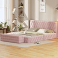 2 Pieces Bedroom Sets Queen Size Upholstered Bed With Rectangular Upholstered Ottoman For Bedroom,Pink Queen Pink 2 Piece Set Solid Wood Mdf