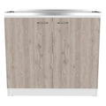 Freestanding Sink, Double Door Cabinet, Two Shelves, White Light Gray Multicolor Solid Wood Mdf Engineered Wood