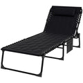 Outsunny Folding Chaise Lounge Set With 5 Level Reclining Back, Outdoor Lounge Tanning Chair With Padded Seat, Side Pocket & Headrest For Beach, Yard, Patio, Black Black Steel