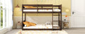 Twin Over Twin Floor Bunk Bed With Panelled Headboard And Footboard, Solid Rubber Wood Foundation With Safety Guardrails, Built In Ladder,Antique Oak Twin Antique Dark Oak Rubber Wood