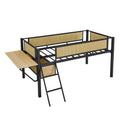 Single Metal Loft Bed With Rectangular Desk, Led Lights, Led Loft Bed Frame Double Bed With Storage Shelves And Hanging Storage Compartments, Safety Guard And Ladder, No Box Springs Required, Rattan G Twin Black Natural Mdf Iron