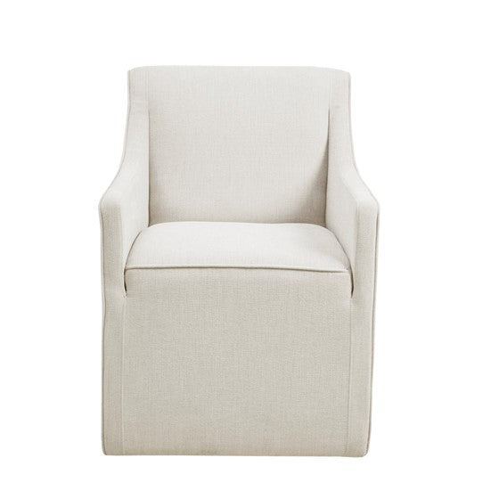 Skirted Dining Arm Chair With Casters Cream Wood
