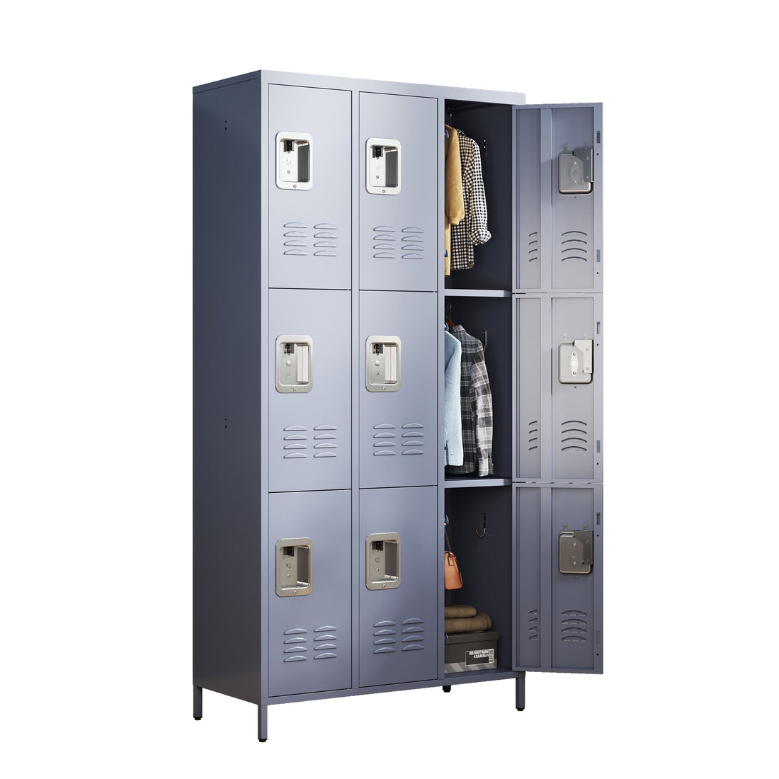 9 Door 72"H Metal Lockers With Lock For Employees,School,Office,Gym,Bedroom,Storage Locker Cabinet,Gray,Assembly Required Gray Gym Modern Metal Metal