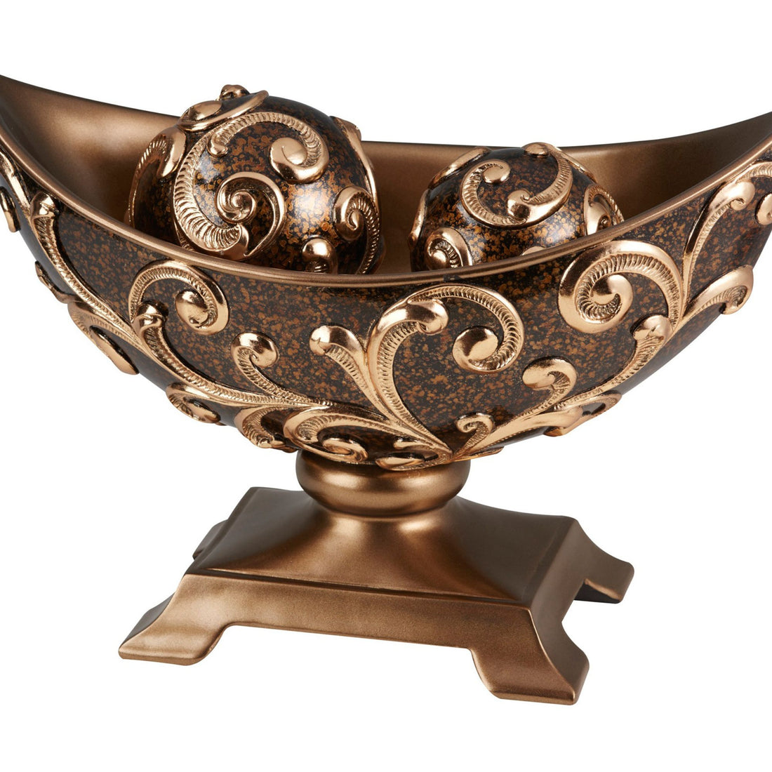 15.75" Long Polyresin Decorative Bowl "Odysseus", Baroque Style Brown Polyresin